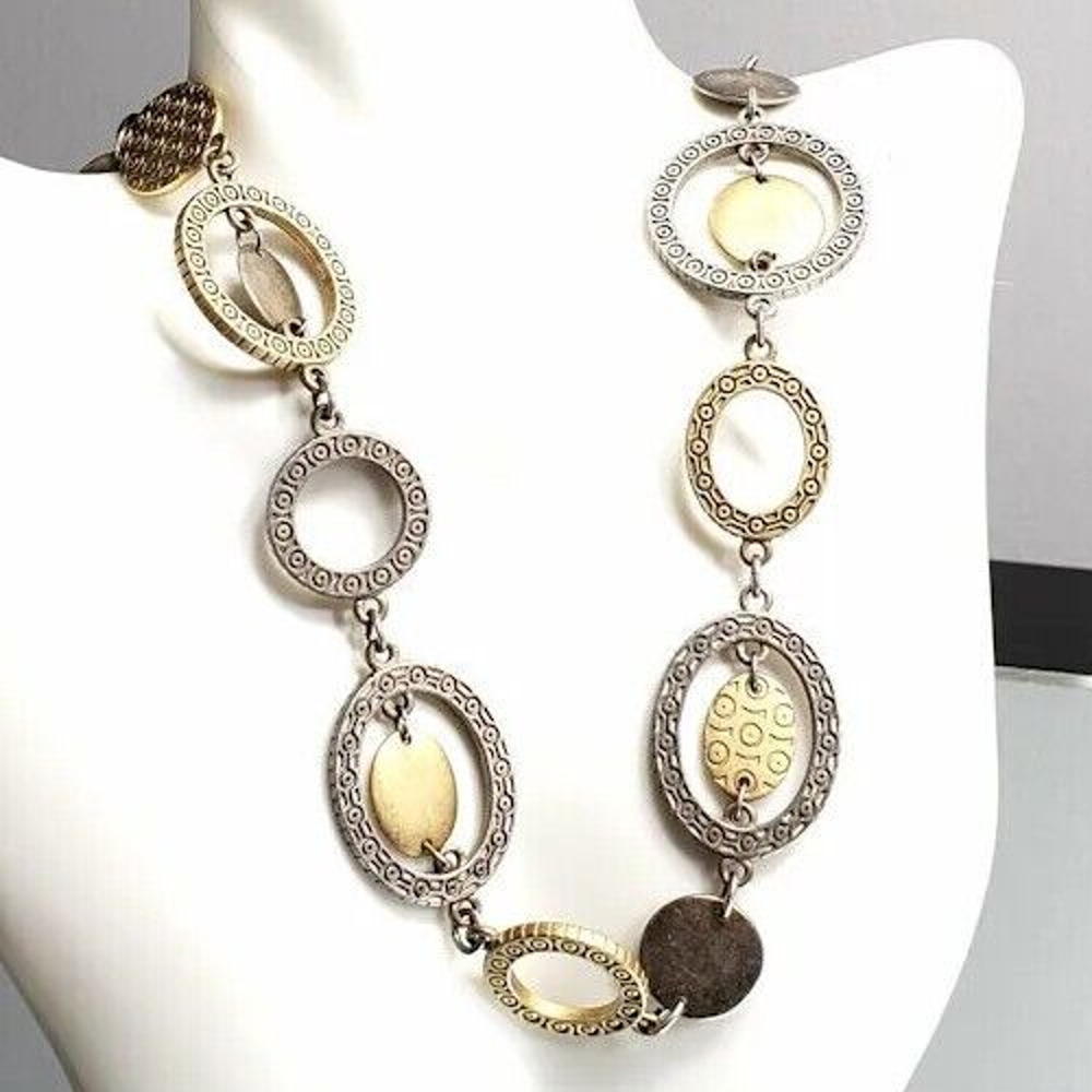 Vintage Chicos Necklace, Mixed Metal Silver-tone Gold-tone 25"‎ long gn01-27